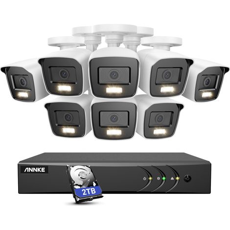 ANNKE 8CH Kit de Vidéosurveillance Extérieures,5MP DVR et 8 Caméras Couleur Vision Nocturne Filaires HD 1080P,Alerte E-Mail, Détection Mouvement Accès à Distance 2TB HDD