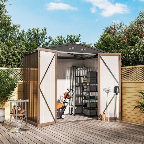 6ft x4ft Brown Metal Garden Shed Garden Storage (1/5)
