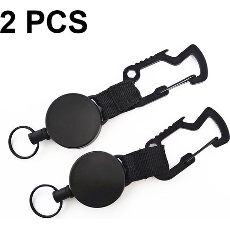 Lot de 2 porte-clés rétractables avec mousqueton multifonction, clip ceinture et anneau porte-clés. Câble en acier haute élasticité. (1/4)