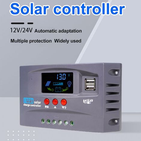 Contrôleur solaire 12 volts/24 volts, Identification automatique, chargeur, affichage LCD, régulateur, ReCharge double USB (1/5)