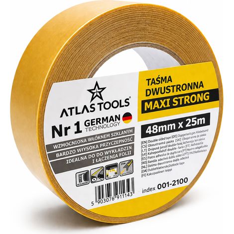 Atlas Tools doppelseitiges, wasserfestes Klebeband, verstärkt, starker Klebstoff, 48 mm/25 m (1/5)