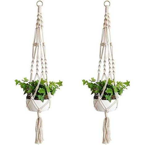 Pair Support et plateau pour jardinière 2 pièces cintre pour plantes, panier suspendu en macramé corde de coton panier suspendu cintre de fleurs cintre pour plantes d'intérieur extérieur plafond décor