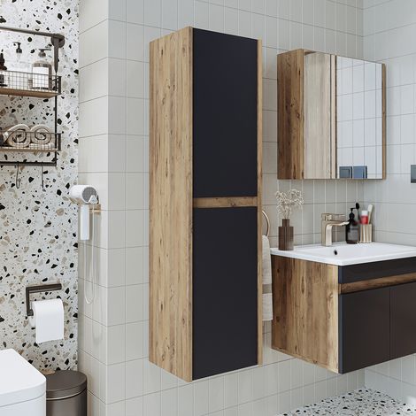 Roomart MELONA-S2-65 Hochschrank Bad 35 cm breit, Anthrazit-Eiche