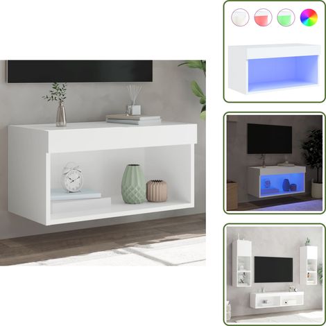 The Living Store Meuble TV avec lumières LED blanc 60x30x30 cm - Meuble Tv - Meuble Téléviseur - Meuble Audiovisuel - Éclairage Led - Meuble Design (1/5)