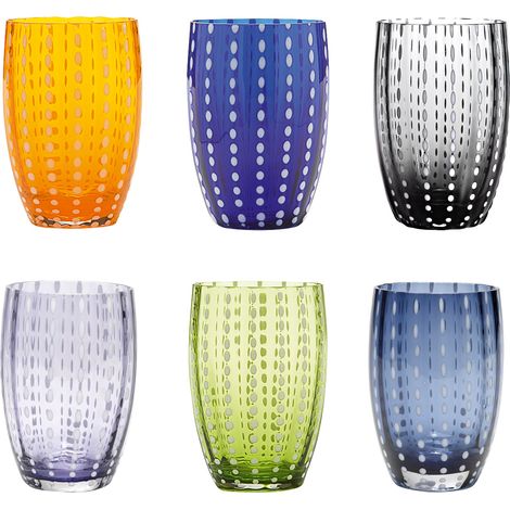 Zafferano Perle Bicchiere Colori misti 1 - Vetro Colorato Soffiato a Bocca, 32 cl, Lavorato a Mano - Set 6 Tumblers Artigianali per Acqua o Cocktail (1/2)