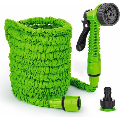 Tuyau d'arrosage extensible et flexible, pulvérisateur à 7 fonctions, pour l'arrosage, le nettoyage extérieur et le lavage de véhicules, couleur verte.-AquaForge (1/5)