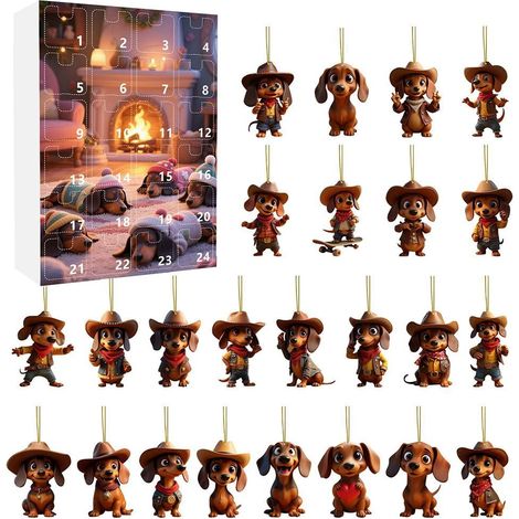 Calendrier De Lavent Chien - 24 Jours En Acrylique - Ornement Dachshund 2D Pour Arbre De Noël Cheminée Porte Fenêtre - Lot De Pendentifs Collectibles - 1 Pièce (1/5)