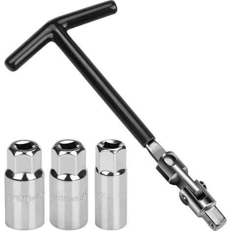 Clé universelle pour bougies d’allumage, 3 douilles (16/18/21 mm), noire, pour voiture et moto, 1 pièce