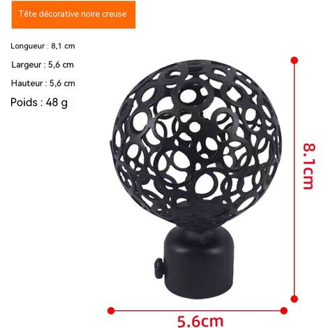 Embout décoratif de tringle romaine en fer forgé, design sphérique ajouré, accessoire pour tringle à rideaux. (1/4)