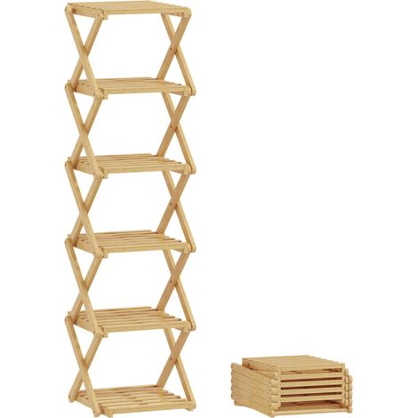 Faltbares Schuhregal aus Bambus, 6-stöckig, Platz für 9 Paar Schuhe, 30 x 29 x 108 cm