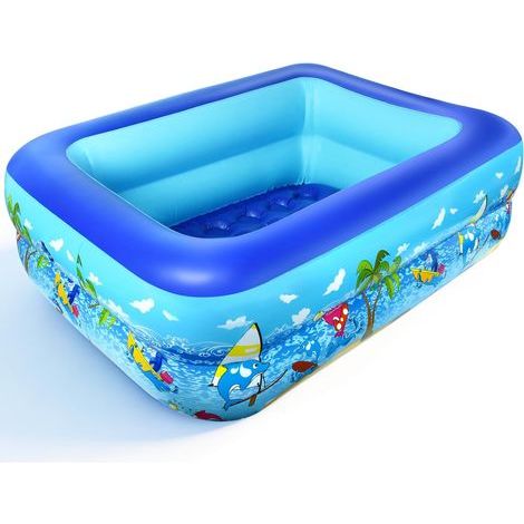 Inflatable Rectangular Swimming Pool, 120x87x35cm, Thick PVC, 2 Rings, Garden Balcony Children's (1/5)