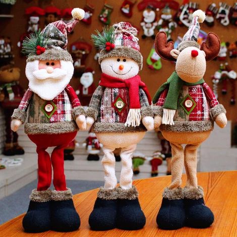 3-teilige Weihnachtstischdekoration, sitzender Weihnachtsmann, Schneemann, Rentier, Puppe, lange Beine, Weihnachtsschmuck für die Inneneinrichtung
