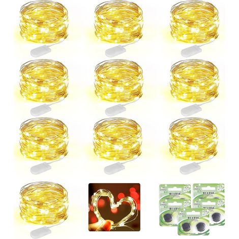 Lot de 10 guirlandes lumineuses de 2 m à 20 LED, alimentées par piles, fil de cuivre étanche, pour la décoration de Noël, chambre, mariage, fête, maison et jardin (10 piles supplémentaires incluses, b