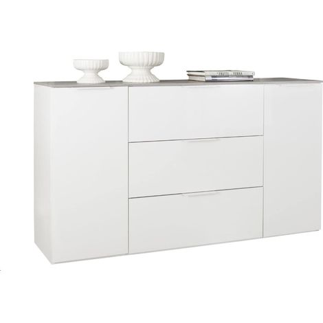 Mobile Contenitore ingresso bianco e cemento linea Galaverna con 2 ante e 3 cassetti