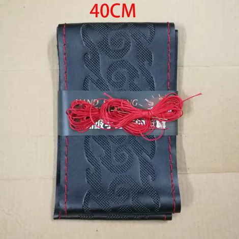(40 cm, noir, R-line) Housse de volant en cuir véritable cousue main, avec tresse et aiguille. Tailles : 36, 38 et 40 cm. (1/5)