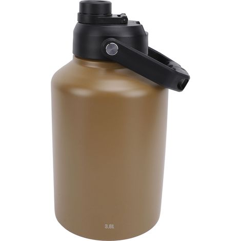 Gourde de sport en acier inoxydable à double paroi et isolation sous vide de 3,8 L, idéale pour le camping et les entraînements en plein air - Kaki (1/5)