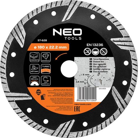 Disco de diamante neo tools diamond cutting disc 180 mm turbo