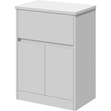 Montego Satin White 600mm Floor Standing 1 Drawer 2 Door Vanity Unit for Countertop Basins