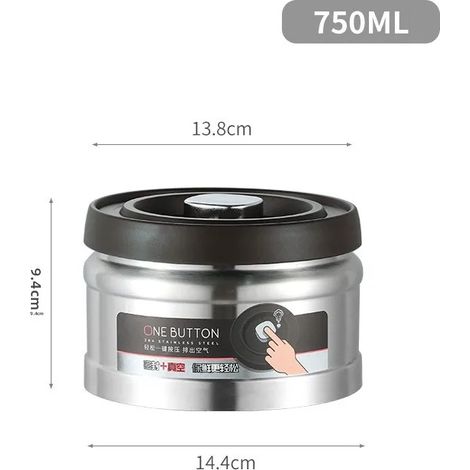 (Argent 750ml) Boîte de conservation de café sous vide, type filtre à pression, en acier inoxydable 304. (1/5)