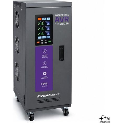 Regulador de voltaje AVR MULTIPROTECTION trifásico Qoltec 10 kVA Precisión ± 3 % Servomotor 3F LCD Línea Expert
