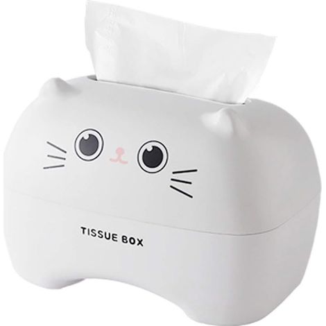 Caja de toallitas húmedas de plástico con diseño de dibujos animados – decoración para pañuelos, funda de tela para coche u oficina, blanca