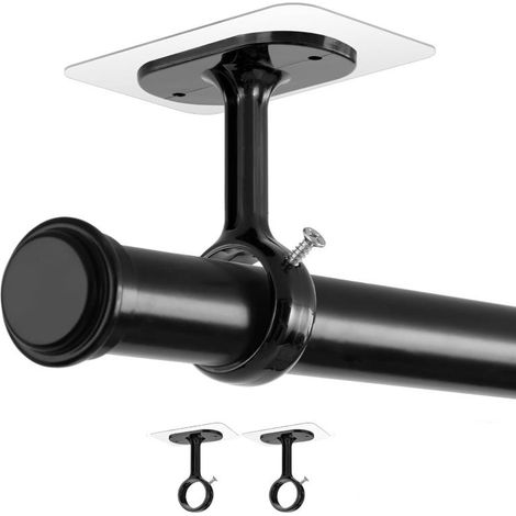 Lot de 2 supports auto-adhésifs noirs pour tringle à rideaux, fixation au plafond sans perçage, capacité de charge lourde, sans dommage aux murs, idéal pour les locataires, dortoirs, cuisine, chambre (1/5)