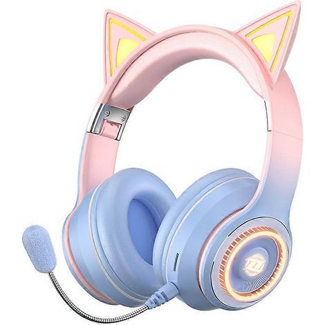 Cuffie Bluetooth con microfono, cuffie wireless circumaurali con orecchie da gatto e illuminazione a LED (1/5)