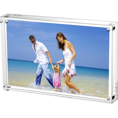 Cadre de Photo Magnétique, Cadres de Photos Acryliques, Contient 10 x 15 cm de Photos, 10 + 10 mm D'épaisseur Ecran de Carte de Visite sans Cadre - Transparent (1/5)