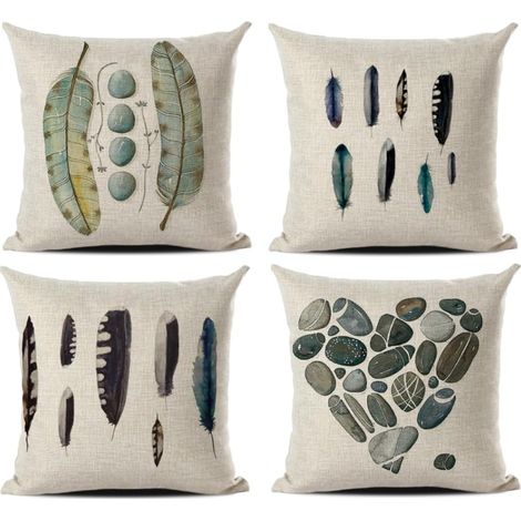Juego de cuatro fundas de cojín decoradas con motivos de animales, plantas y el árbol de la vida aptas para cojines de sofá, salón y dormitorio 45 x 45 cm (incluye 1 relleno de plumas). (1/5)