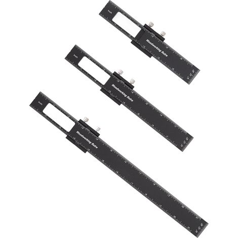 Ensemble de 3 règles pour le travail du bois, en alliage d'aluminium, en forme de T, à bord droit, pour le marquage et la mesure avec butées coulissantes (1/5)