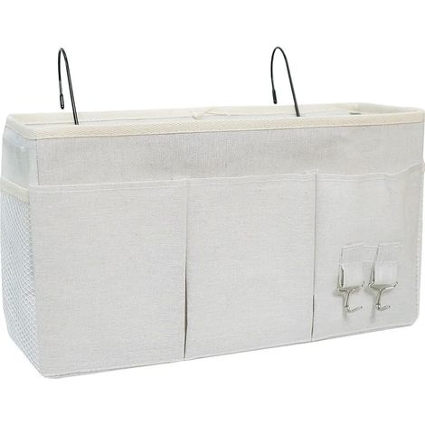 Sac de rangement multifonctionnel à suspendre pour table de chevet, 3 compartiments, pour chambre d'étudiant ou dortoir, panier suspendu en tissu, sac de rangement pour magazines et livres, 1 pièce (B (1/5)