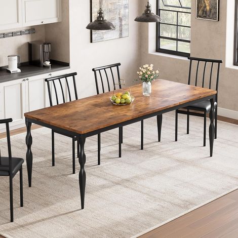 Table à manger rectangulaire 180 cm - 6 à 8 personnes - Bois massif et pieds métal - Style ferme - Noir (1/5)