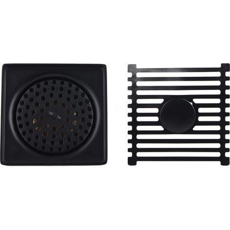 Drain de Plancher - Carré 10x10 cm - Acier Inoxydable et Laiton - Finition Noir Mat - Pour Salle de Bain et Cuisine - 1 Pièce (1/5)