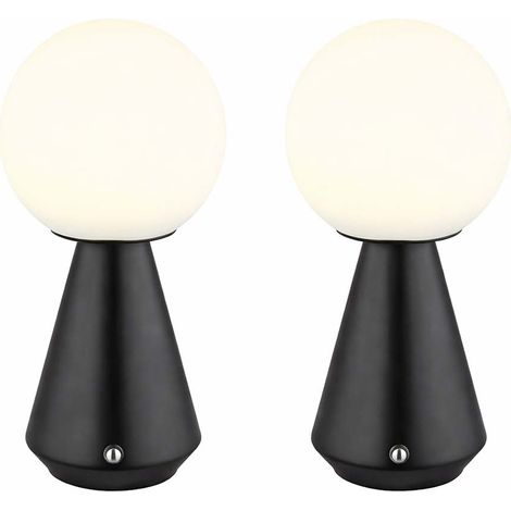 Tischleuchte Tischlampe Akku USB CCT schwarz dimmbar Nachttischleuchte Touchdimmer, opal, LED 1,5W 140Lm warmweiß-kaltweiß, DxH 12x23,5 cm, 2er Set