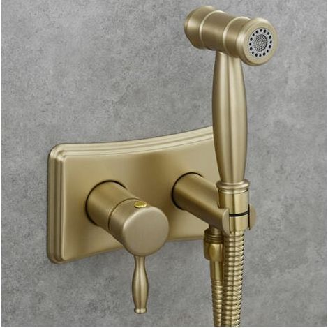Doccetta bidet a parete in ottone – Tubo flessibile rinforzato in acciaio inox – Acqua calda e fredda – Attivazione tramite pulsante semplice (1/4)