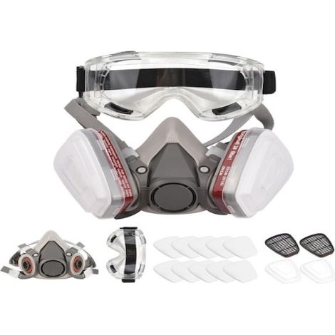 Irovami Masque anti-poussière 6200 – Kit 15 pièces, protection chimique, réutilisable, avec lunettes – Idéal pour peinture, polissage, décoration (1/5)