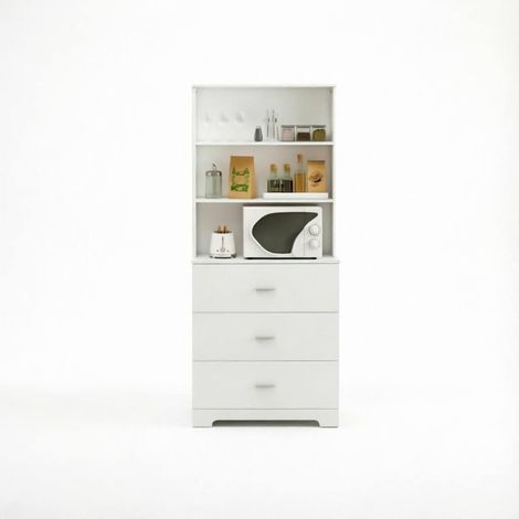 Libreria moderna a 6 livelli con 3 cassetti e 3 ripiani aperti in legno bianco MODENUIT (1/4)