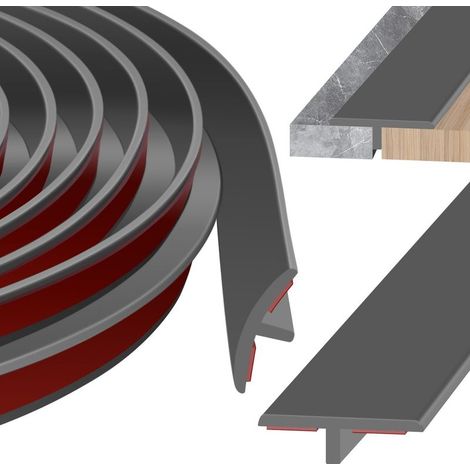 1 T-förmige Übergangsleiste 300 cm x 2 cm, selbstklebend, zum Verbinden von Parkett und Fliesen im Innenbereich, grau (1/5)