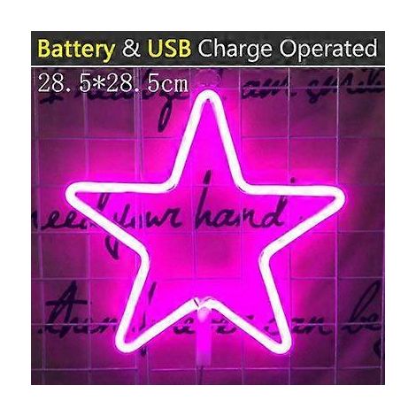 Enseigne lumineuse LED néon, en forme d'étoile, couleur rose, alimentée par USB, fonctionne sur piles, pour chambre, salle de jeux, bar, fêtes et mur.-AquaForge (1/5)