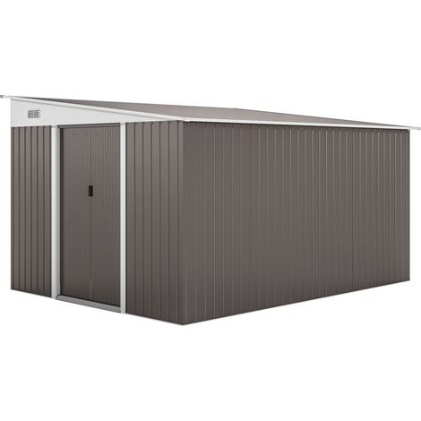 CHICFURN Caseta de jardín de acero 280x345x201 cm gris con puertas correderas y ventilación (1/5)