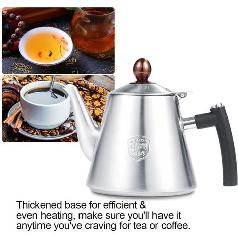 Teiera da 1,2 litri in acciaio inox per piano cottura, teiera a percolazione, resistente, anticorrosione, con manico in silicone resistente al calore per casa, ufficio, bar (sabbiatura) A-Crezuo