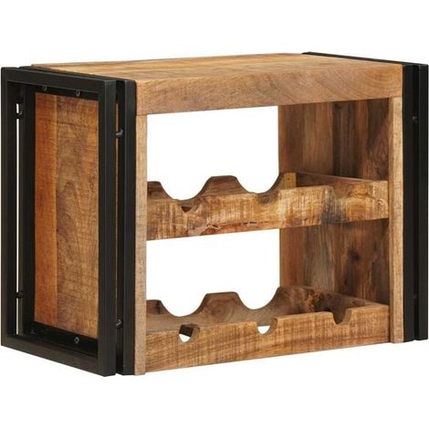 Étagère à Vin en Bois de Manguier Massif 60x45x33 cm - Meuble Rangement Bouteilles Style Industriel Marron pour Cuisine Salon (1/5)