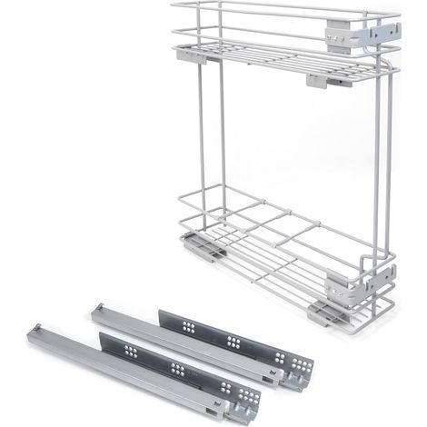 Porte-bouteilles latéral extractible avec fermeture amortie, Module 150mm, Peint en gris métallisé, Acier (1/5)