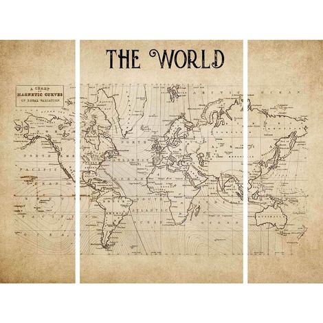 Triptyque sur toile world map 125x97 cm - Impression sur Toile Murale Décorative - Image imprimée en HD sur Toile - Toile sur Châssis en Bois FSC - Fabriqué en France (1/5)
