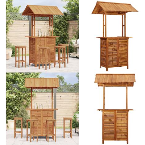 Tavolo Bar Esterno con Tetto 113x106x217cm Massello di Acacia - Tavolo da bar con tetto - Tavolo da giardino
