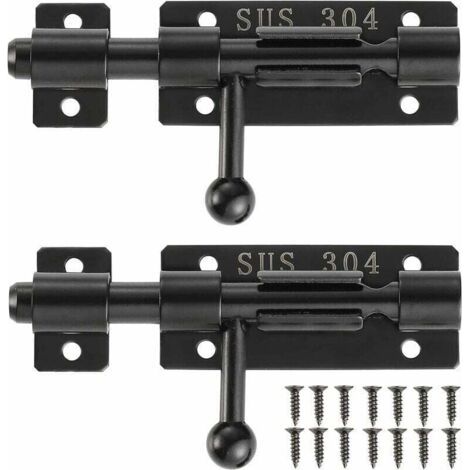 Pair ZVD-Loquet de porte à boulon avec trou de verrouillage, serrure de porte coulissante en acier inoxydable 304, 4 pouces, noir, 2 packs, 204BB-BL-2 (1/4)