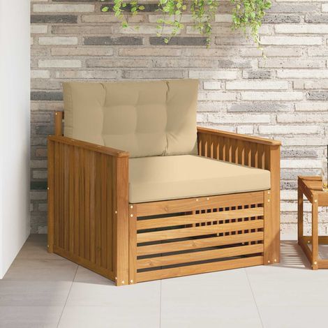 vidaXL Outdoor Sofa Solid Acacia Wood and Polyester Natural and Beige