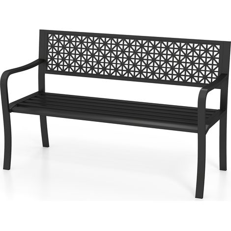 COSTWAY Outdoor 2-3-Person Patio Bench 127CM Garden Bench-Black (1/5)