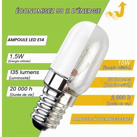 Ampoule LED E14 pour réfrigérateur, 5 W blanc chaud 3000 K, lampe à sel, machine à coudre, non dimmable, lot de 2 (1/4)