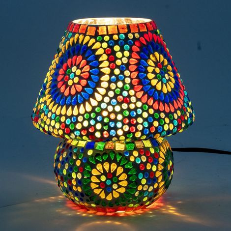 Tischlampe in Pilzform aus buntem Glasmosaik mit Blumen 22 cm (1/3)